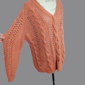 Vintage Madeline Orange Cable Knit X Large XL V Neck